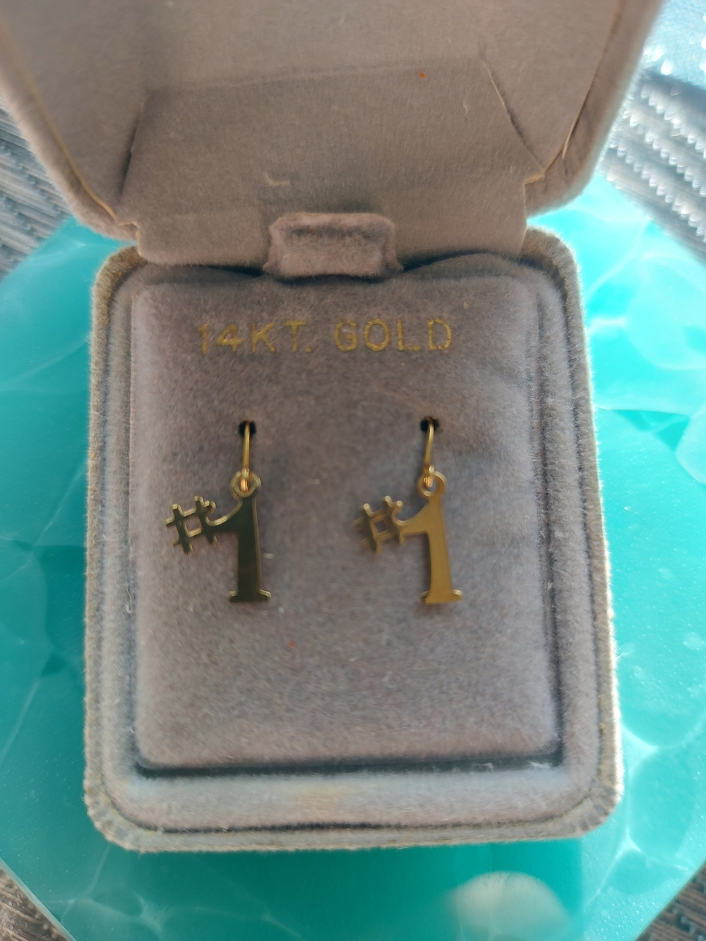 14K Gold Number One Charm Drop Earrings - #1 Gold Dangle